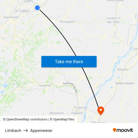Limbach to Appenweier map