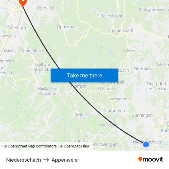 Niedereschach to Appenweier map