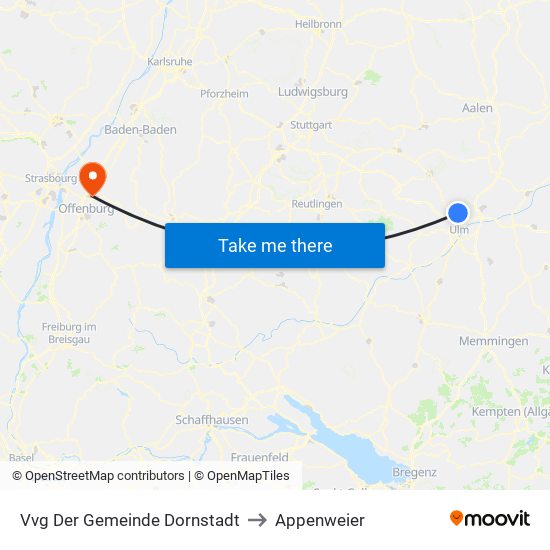 Vvg Der Gemeinde Dornstadt to Appenweier map