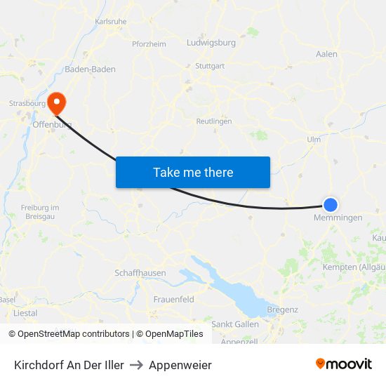 Kirchdorf An Der Iller to Appenweier map