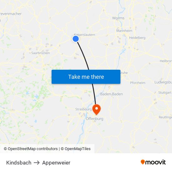 Kindsbach to Appenweier map