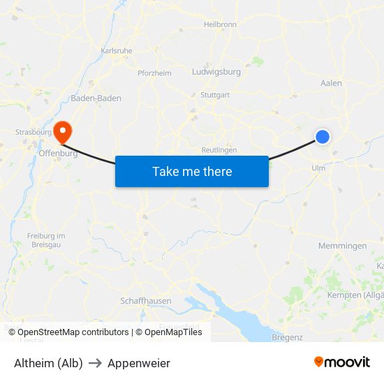 Altheim (Alb) to Appenweier map