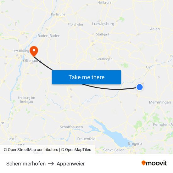 Schemmerhofen to Appenweier map