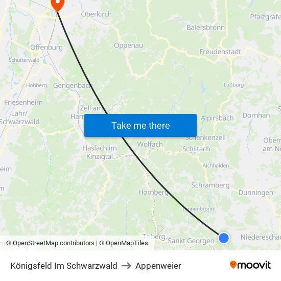 Königsfeld Im Schwarzwald to Appenweier map