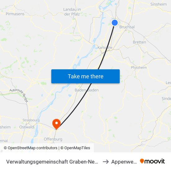 Verwaltungsgemeinschaft Graben-Neudorf to Appenweier map