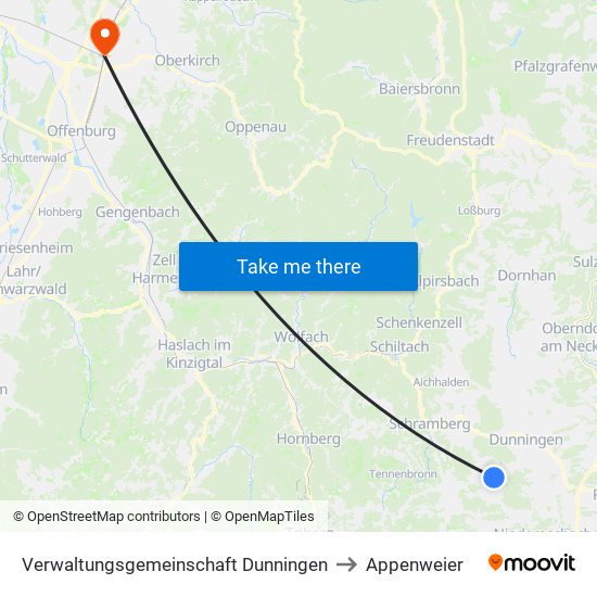 Verwaltungsgemeinschaft Dunningen to Appenweier map