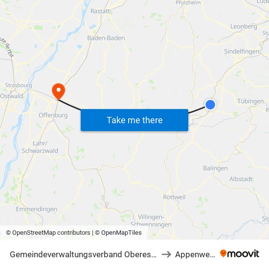 Gemeindeverwaltungsverband Oberes Gäu to Appenweier map