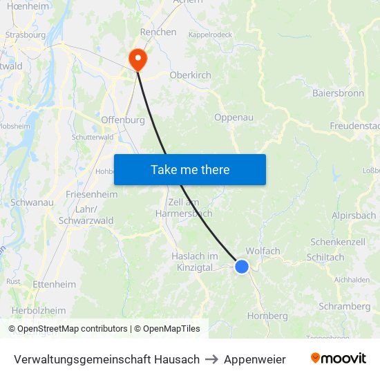 Verwaltungsgemeinschaft Hausach to Appenweier map