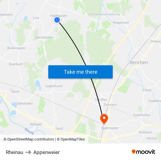Rheinau to Appenweier map