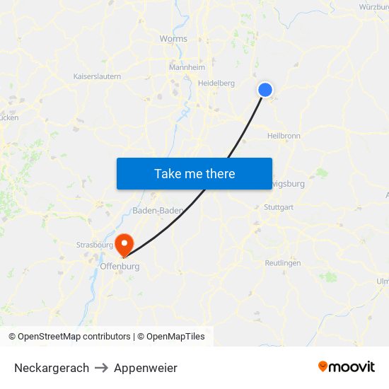 Neckargerach to Appenweier map