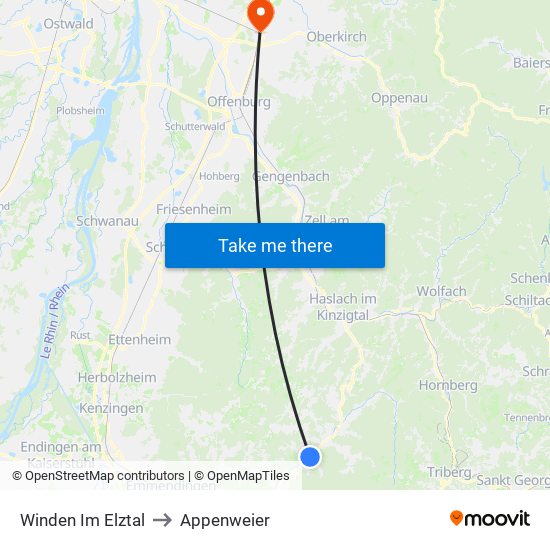 Winden Im Elztal to Appenweier map