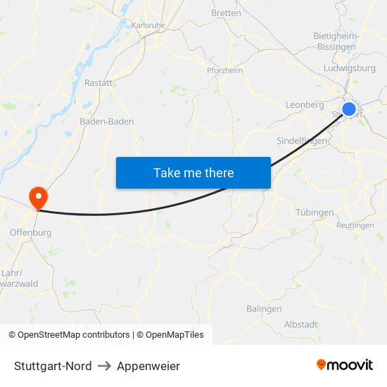 Stuttgart-Nord to Appenweier map