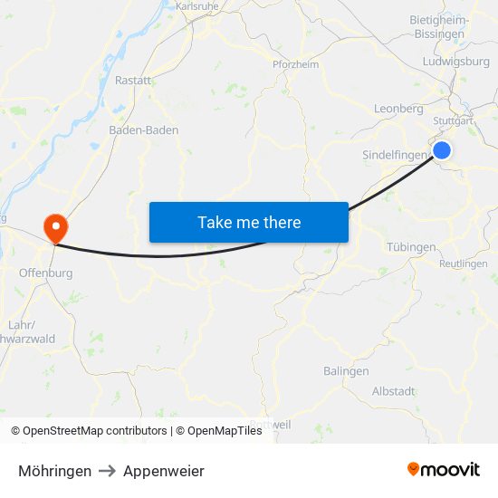 Möhringen to Appenweier map