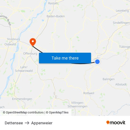 Dettensee to Appenweier map