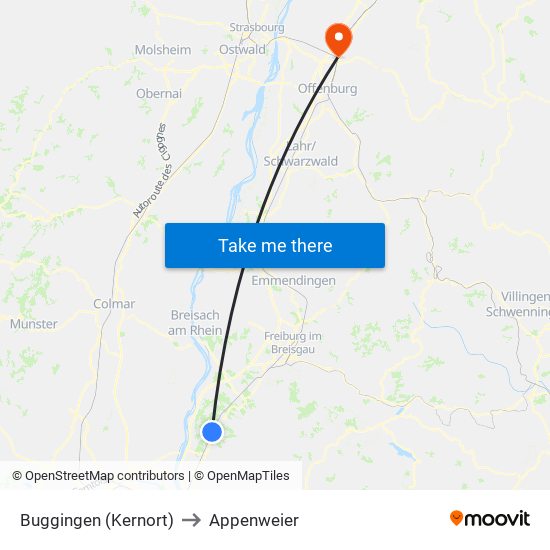 Buggingen (Kernort) to Appenweier map