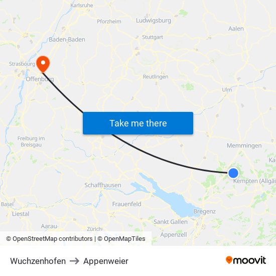 Wuchzenhofen to Appenweier map