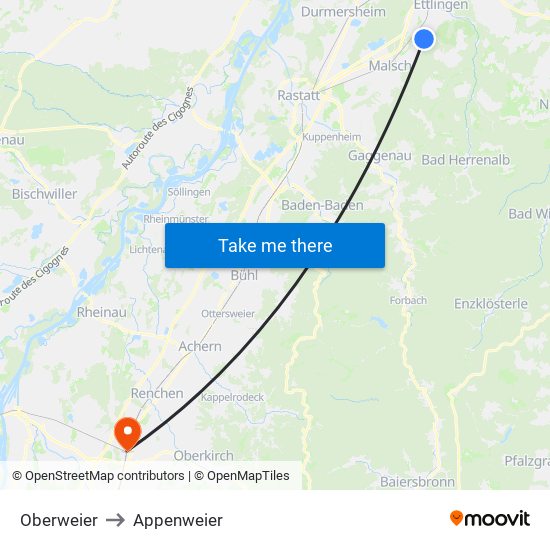 Oberweier to Appenweier map