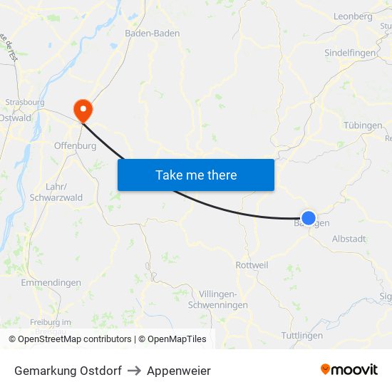 Gemarkung Ostdorf to Appenweier map