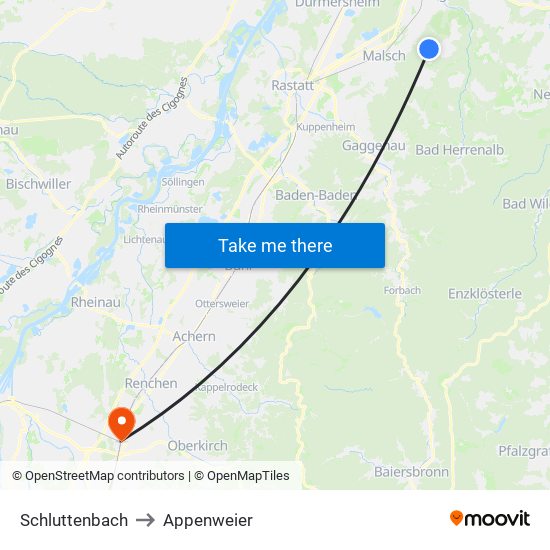 Schluttenbach to Appenweier map