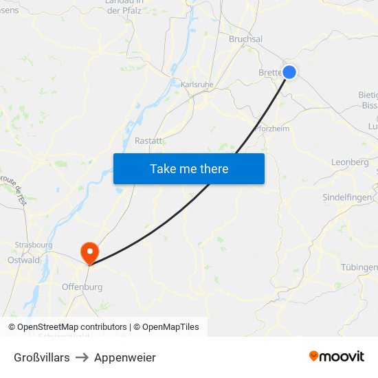 Großvillars to Appenweier map