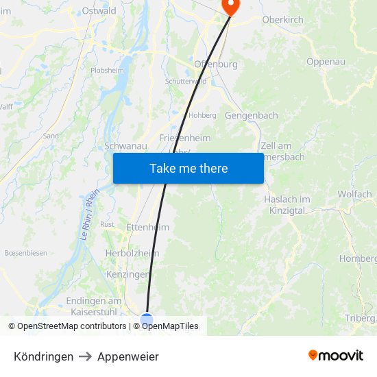 Köndringen to Appenweier map