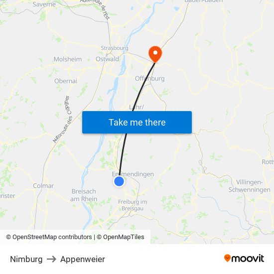 Nimburg to Appenweier map