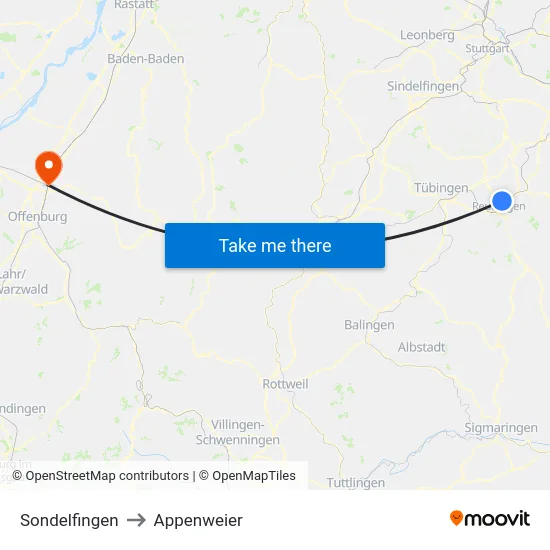 Sondelfingen to Appenweier map