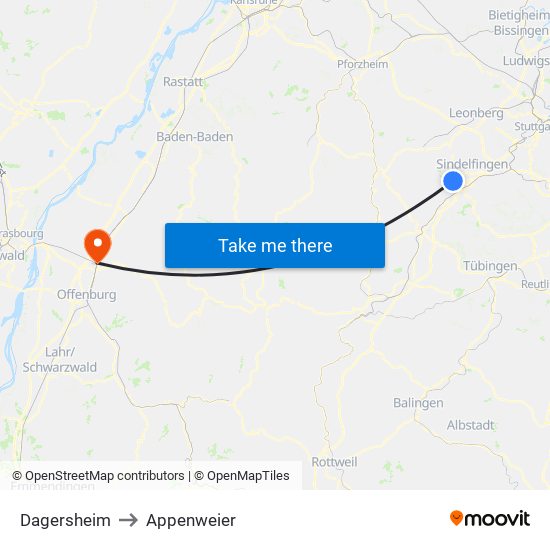 Dagersheim to Appenweier map