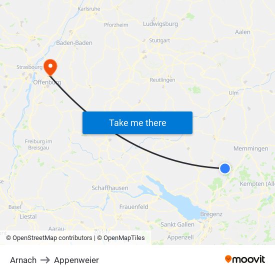 Arnach to Appenweier map