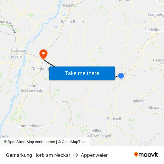 Gemarkung Horb am Neckar to Appenweier map