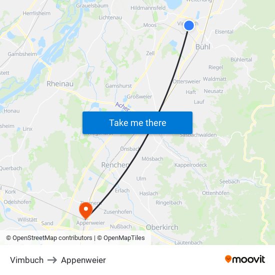 Vimbuch to Appenweier map
