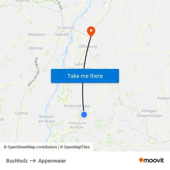 Buchholz to Appenweier map
