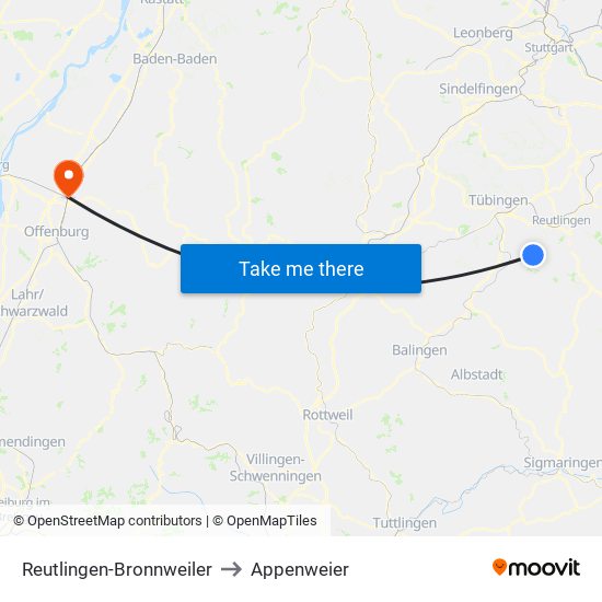 Reutlingen-Bronnweiler to Appenweier map