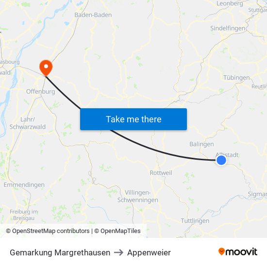 Gemarkung Margrethausen to Appenweier map