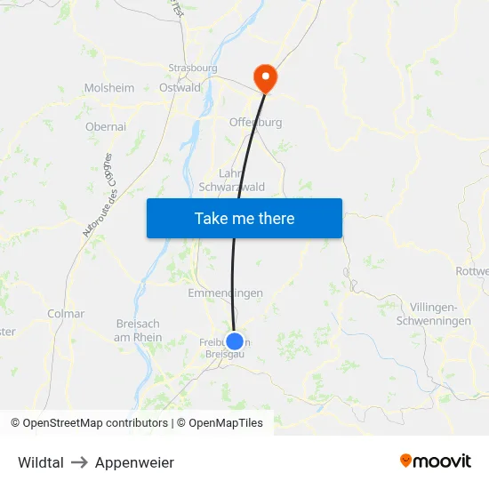Wildtal to Appenweier map
