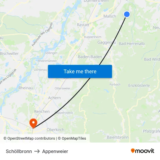 Schöllbronn to Appenweier map