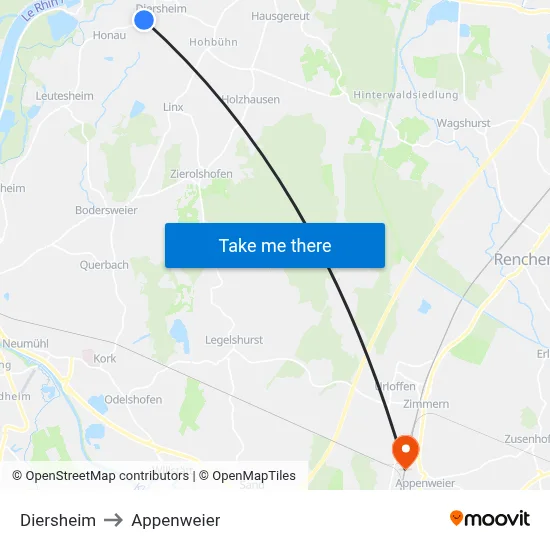 Diersheim to Appenweier map