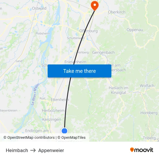 Heimbach to Appenweier map