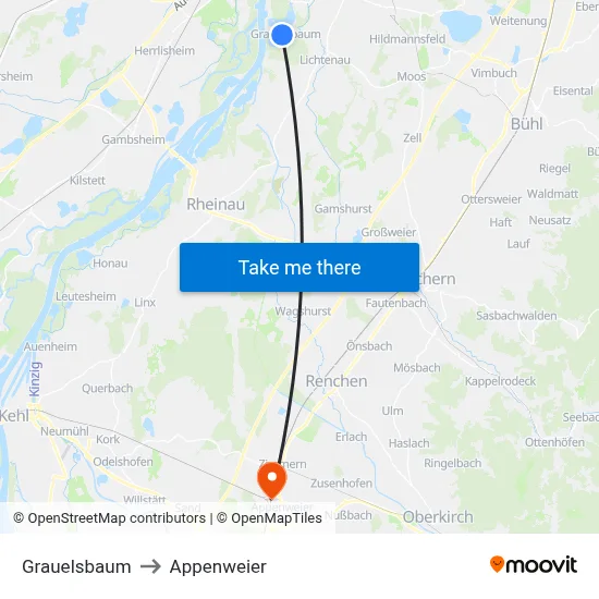 Grauelsbaum to Appenweier map