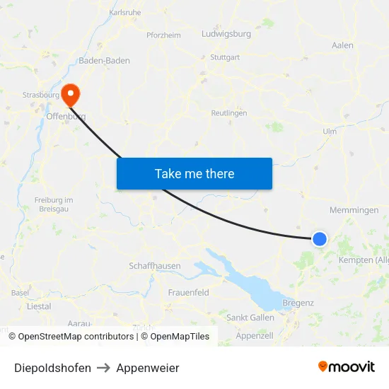 Diepoldshofen to Appenweier map