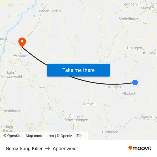 Gemarkung Killer to Appenweier map