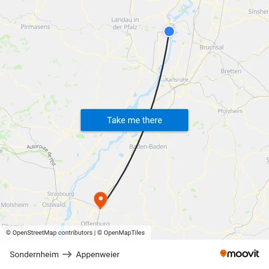 Sondernheim to Appenweier map