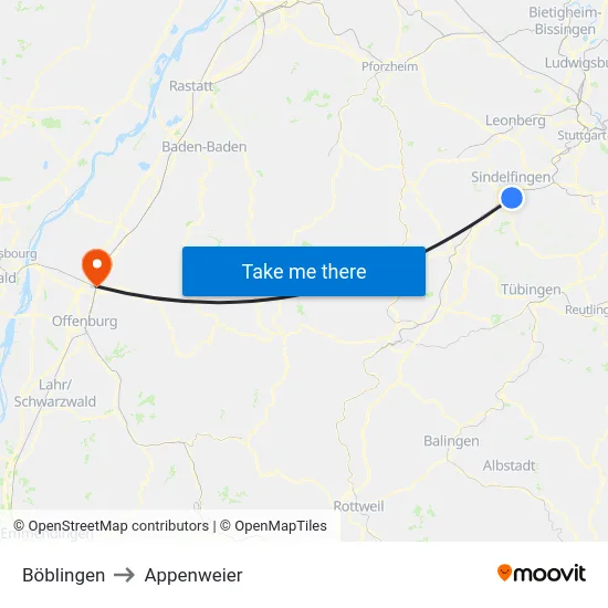 Böblingen to Appenweier map