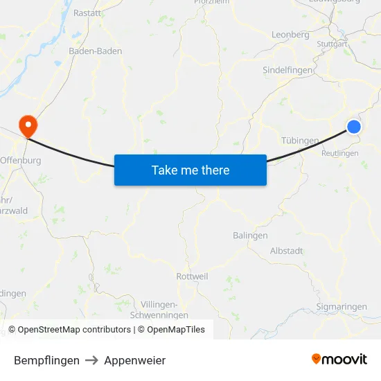 Bempflingen to Appenweier map