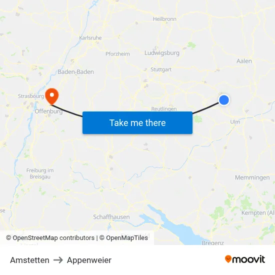 Amstetten to Appenweier map