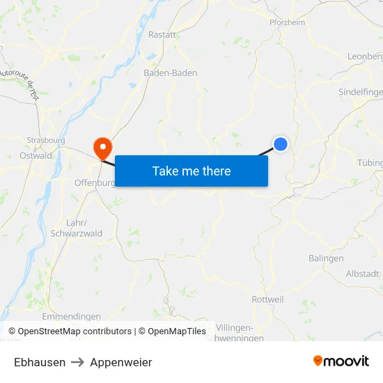 Ebhausen to Appenweier map