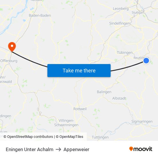 Eningen Unter Achalm to Appenweier map