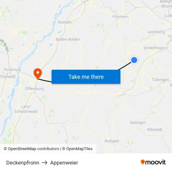 Deckenpfronn to Appenweier map