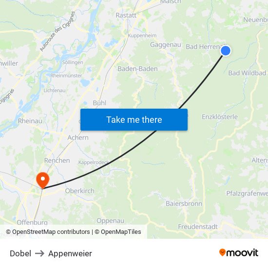 Dobel to Appenweier map