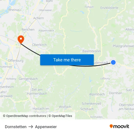 Dornstetten to Appenweier map